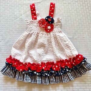 Rare Editions 4th of July Dress – 6M White w/ Red & Blue Accents, Patriotic Baby